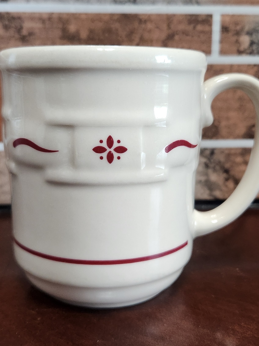 Longaberger Cream Ceramic Mug with Red Floral Accents